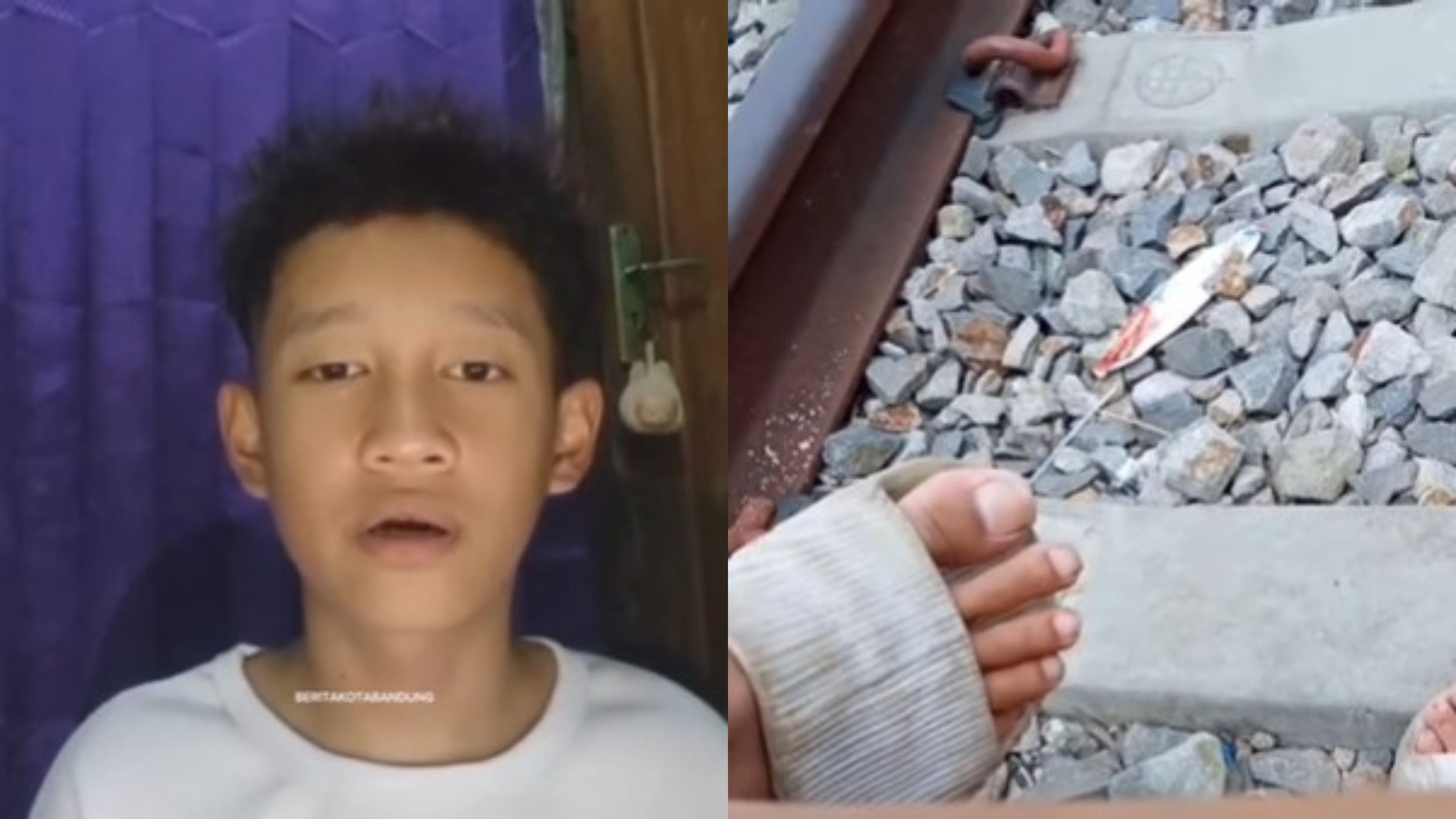 Daffa dan orang yang ditolongnya di atas rel kereta api. (instagram)